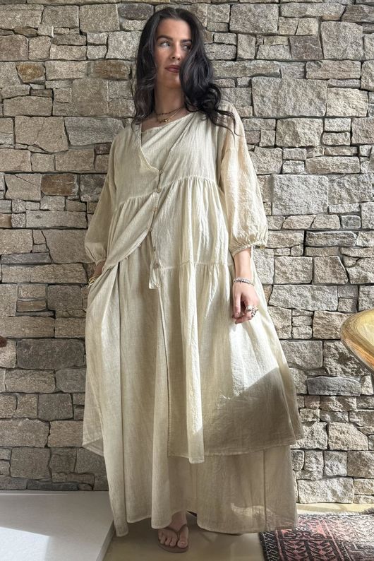 Lenni Cotton Midi Over Shirt Washed Sandstone /50=